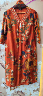 Premium Mul silk Kalamkari suit set in orange