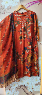Premium Mul silk Kalamkari suit set in orange