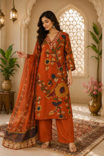Premium Mul silk Kalamkari suit set in orange