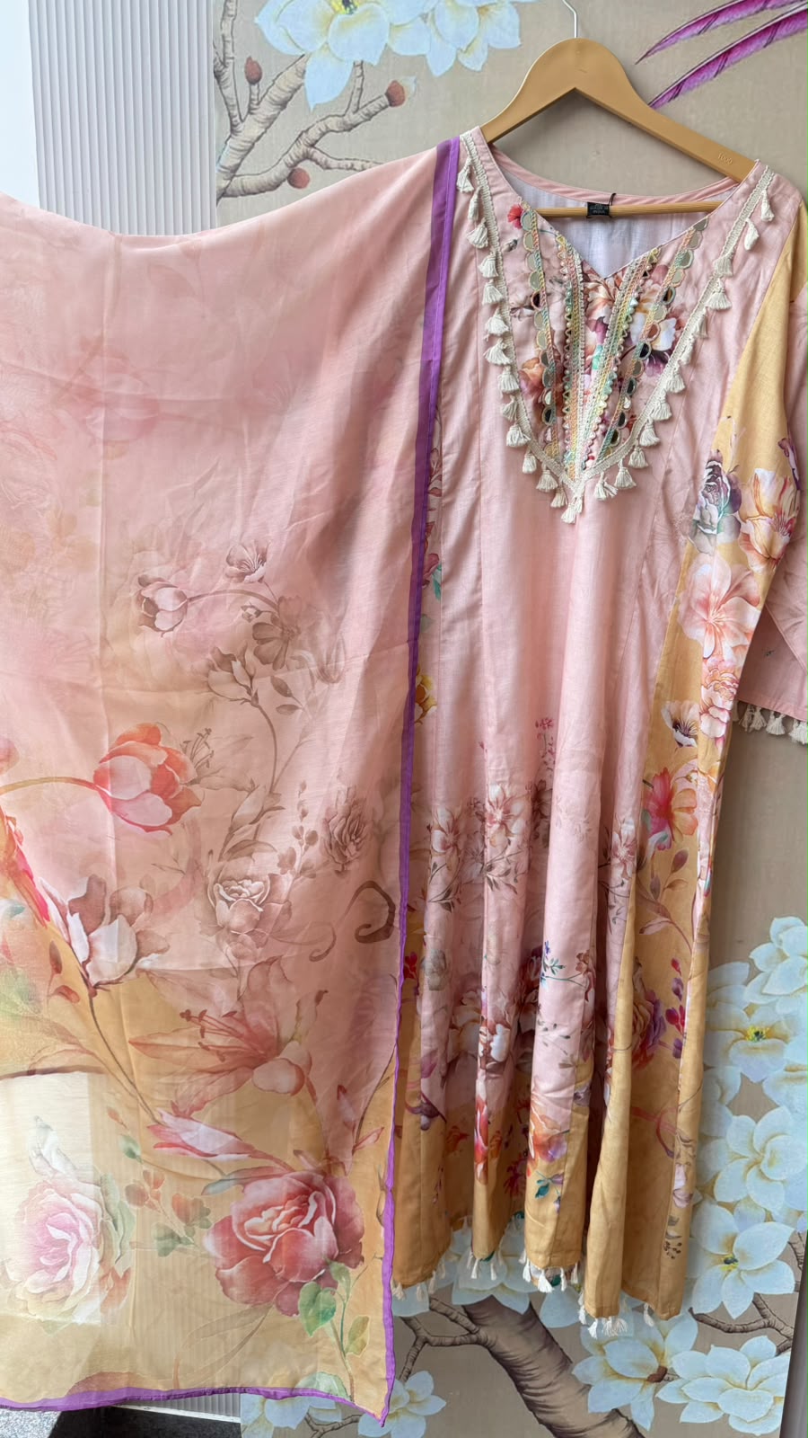 Pure cotton digital printed real mirror full suit set in pink