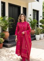 Pure cotton full suit in Rani pink
