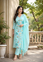 Restocked Super pretty applique work Mul Cotton suit set in blue