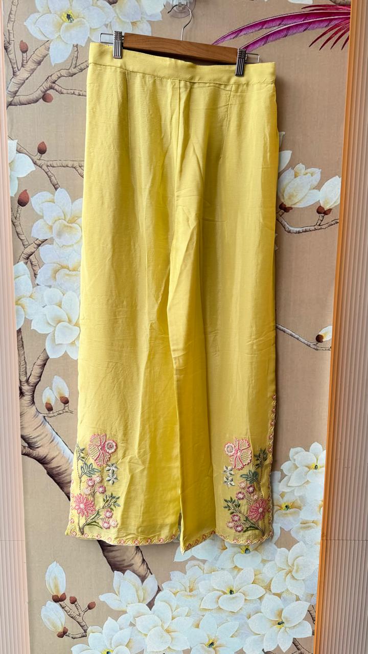Premium chinon handwork detailing co ord in yellow