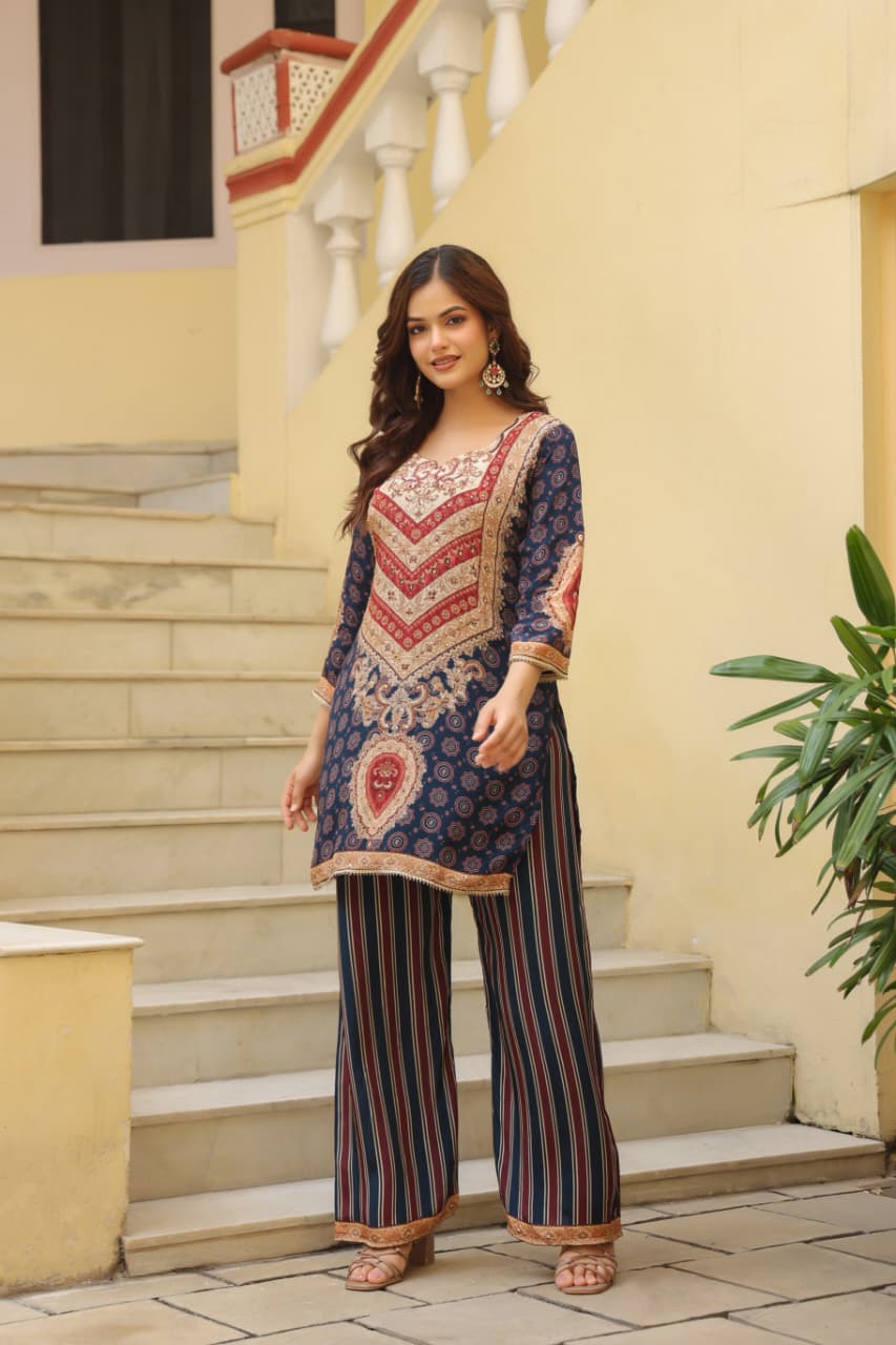 Kareena Kapoor inspired swaroski embellished pure crepe lining co ord