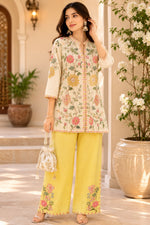 Premium chinon handwork detailing co ord in yellow