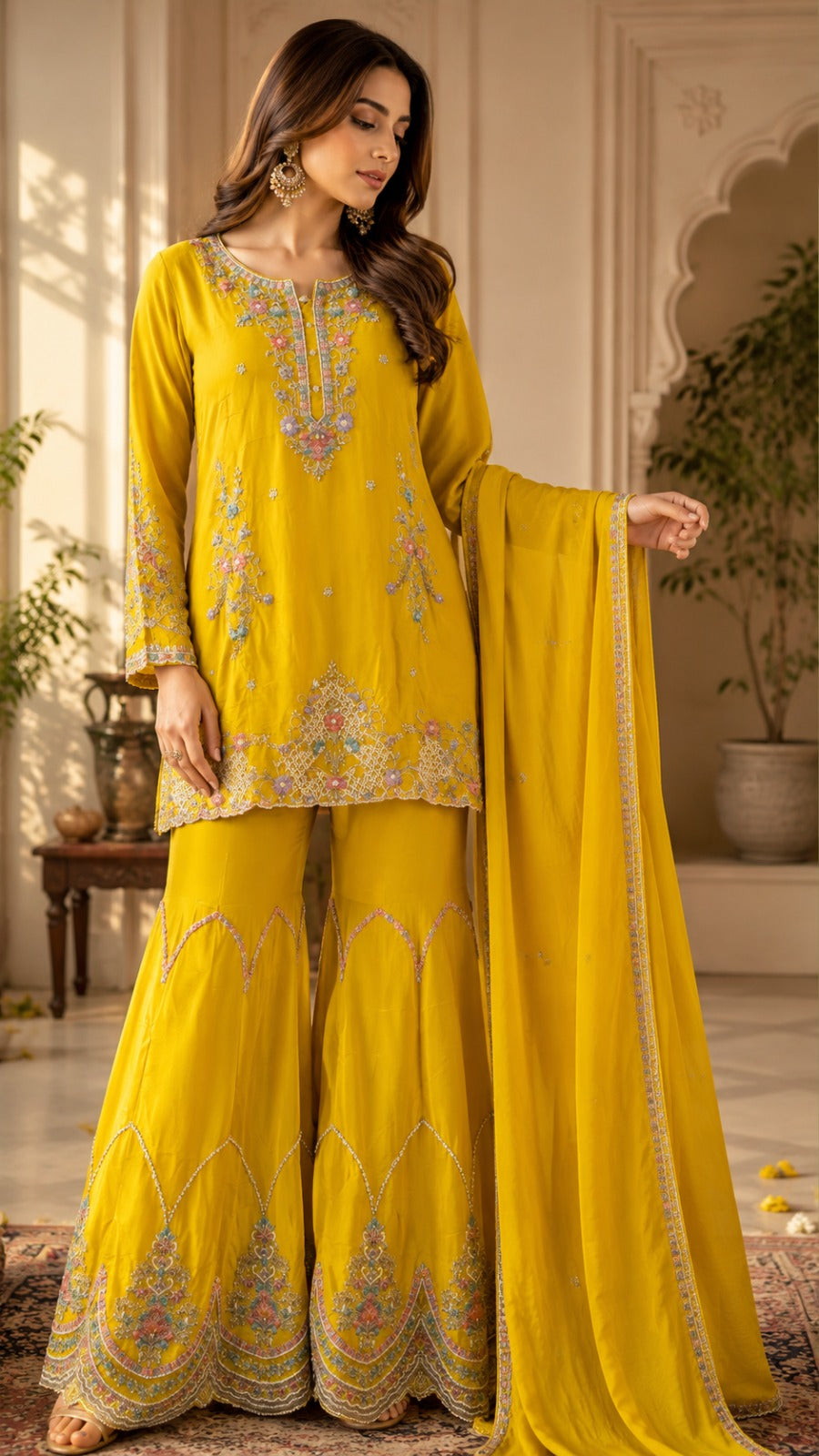 Pure chinon heavily handwork embellished plazzo suit set