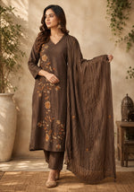 Pure cotton embroidered suit set in brown