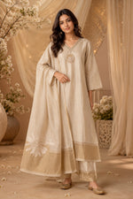 Super chanderi suit with gold zari detailing full suit set