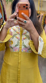 Premium chinon fully embroidered co ord in yellow