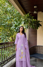 Pure cotton applique work suit set in lilac