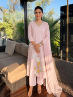Pure cotton applique work suit set in pink
