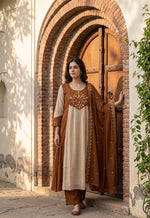 Pretty brown Mul chanderi suit set