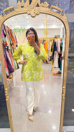 Pretty Mul Chanderi embroidered Co ord in green