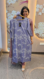 Pure cotton embroidered full suit set in purple