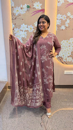 Pure cotton embroidered full suit set in brown