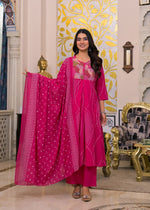 Pure cotton embroidered suit set in pink