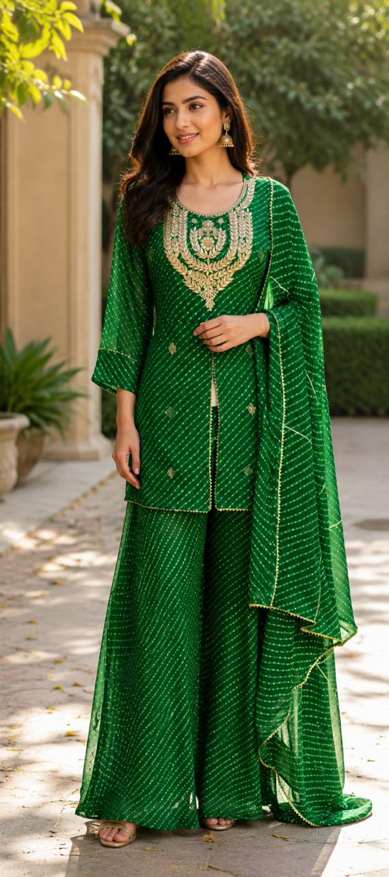 Georgette green Lehariya plazzo suit set