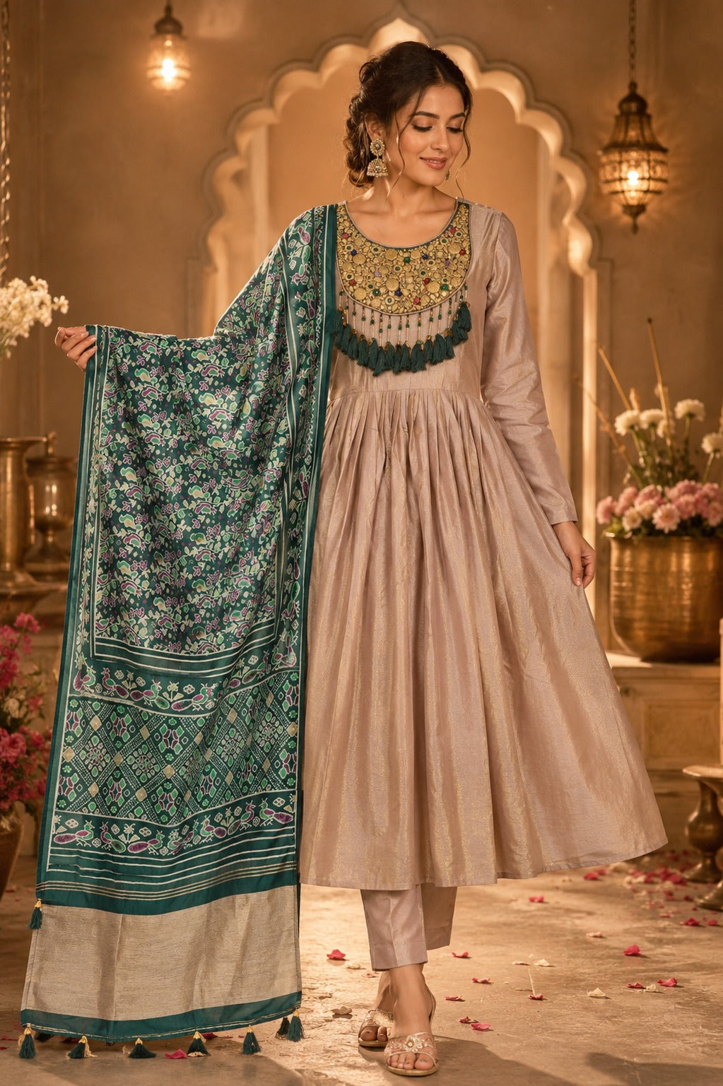 Premium designer Patola dupatta tissue suit set