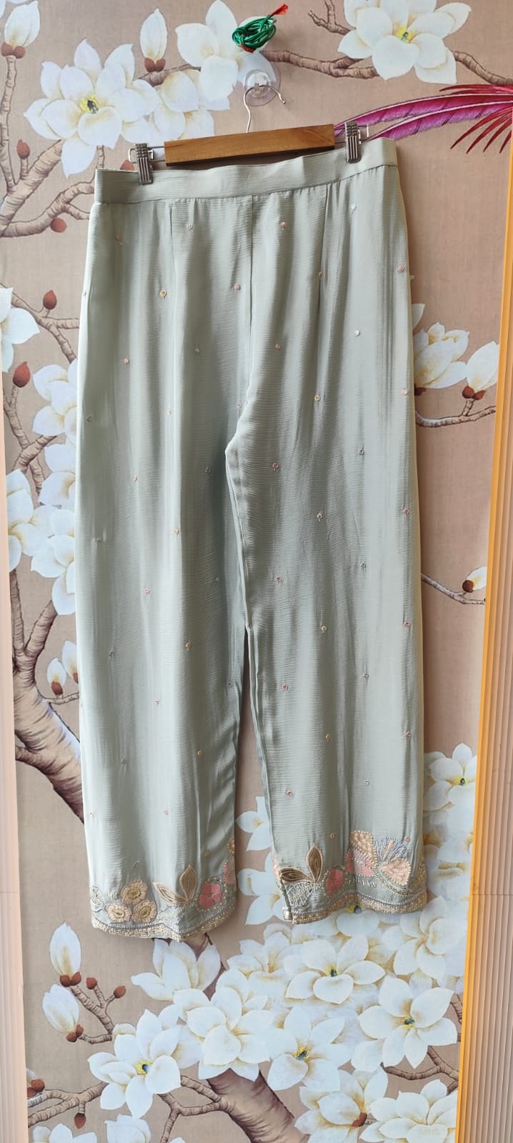 Heavy chinon ice blue heavy handwork co ord set