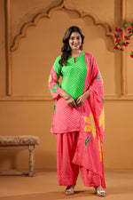 Pure softest muslin with lining and farshi salwar in pink n green