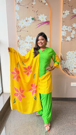 Pure softest muslin with lining and farshi salwar in yellow n green