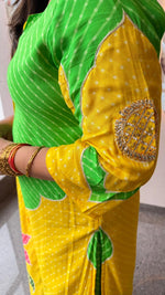 Pure softest muslin with lining and farshi salwar in yellow n green