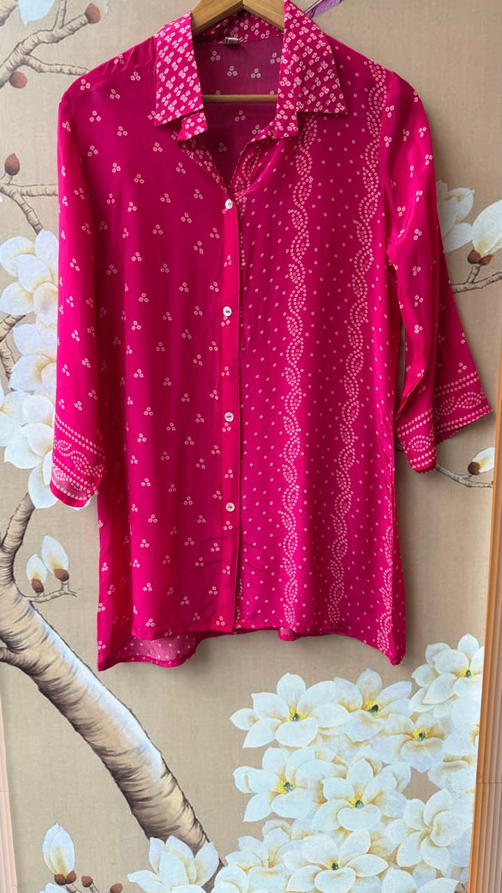 Pink bandhani crepe top with pant