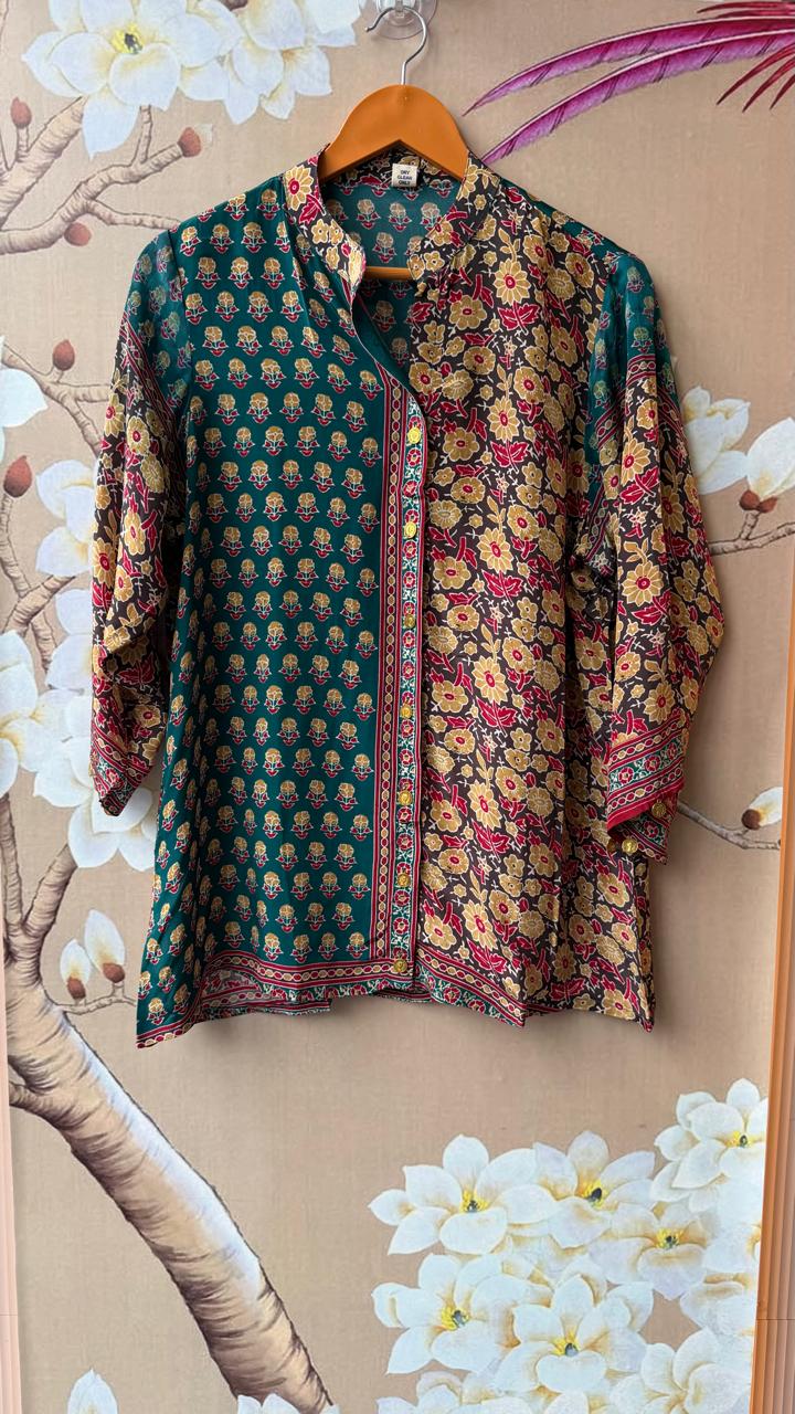 Pretty Kalamkari front n back top in blue