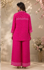 Pink bandhani crepe top with pant