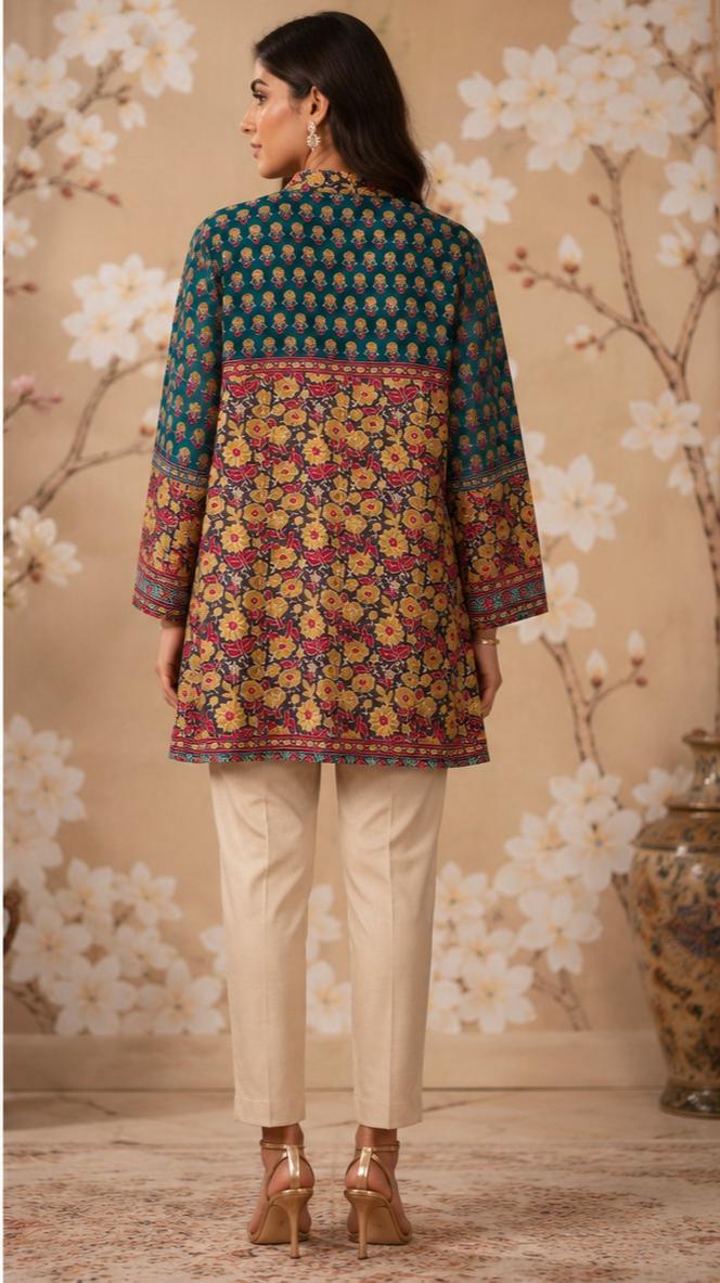 Pretty Kalamkari front n back top in blue