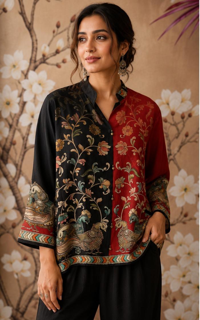 Pretty Kalamkari front n back top in black n red