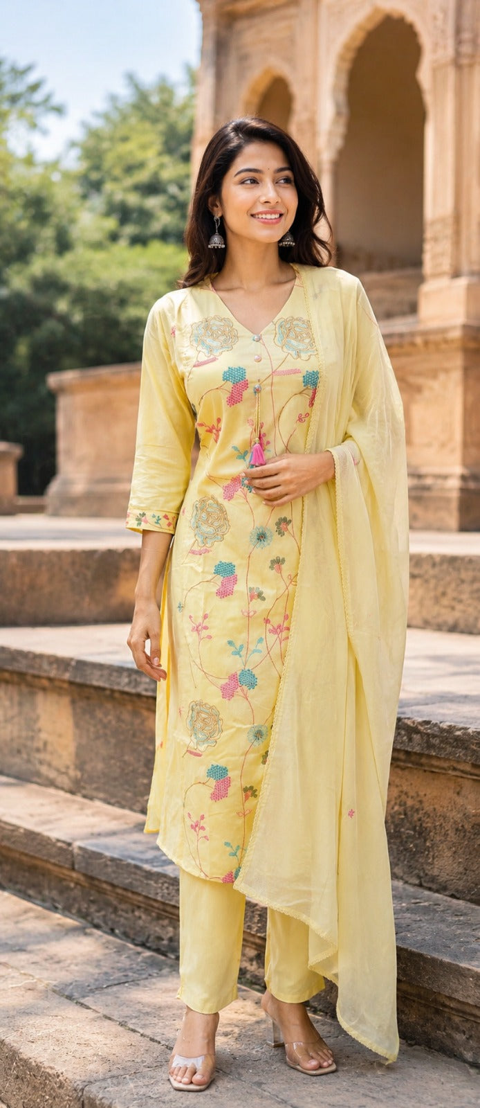 Super pretty embroidered Mul cotton suit set with lining