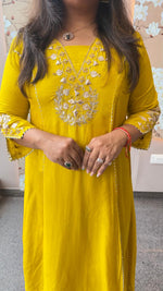 Premium dola silk with gotta detailing paired with pure orgenza dupatta in yellow