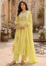Super pretty Mul cotton embroidered in like yellowFull suit