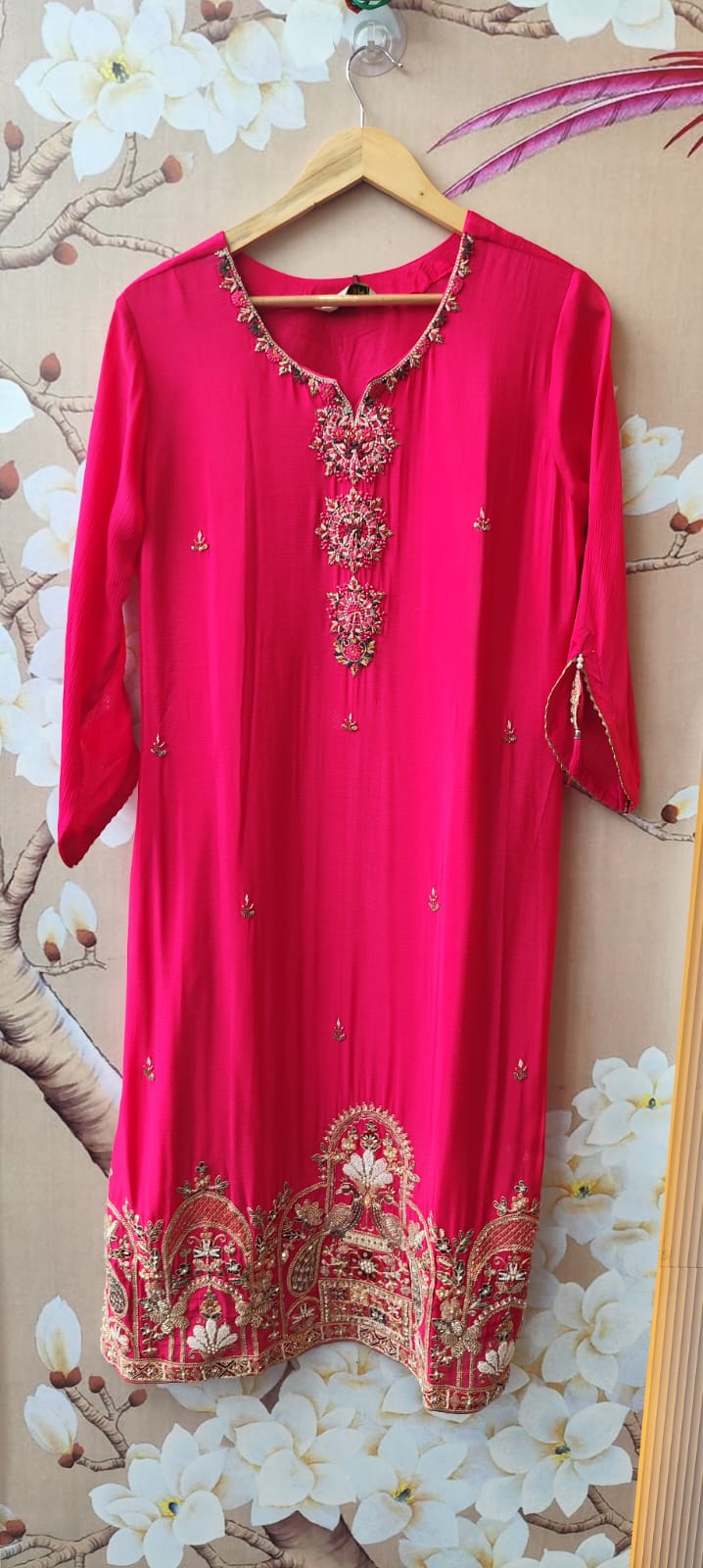 Pure chinon heavy hand work with Banarasi dupatta