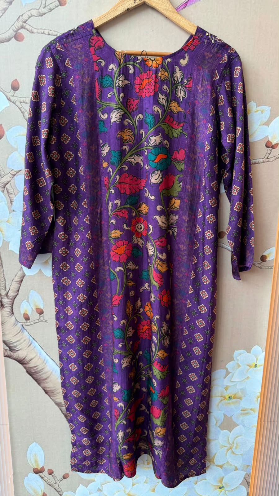 Russian silk Kalamkari suit set in purple