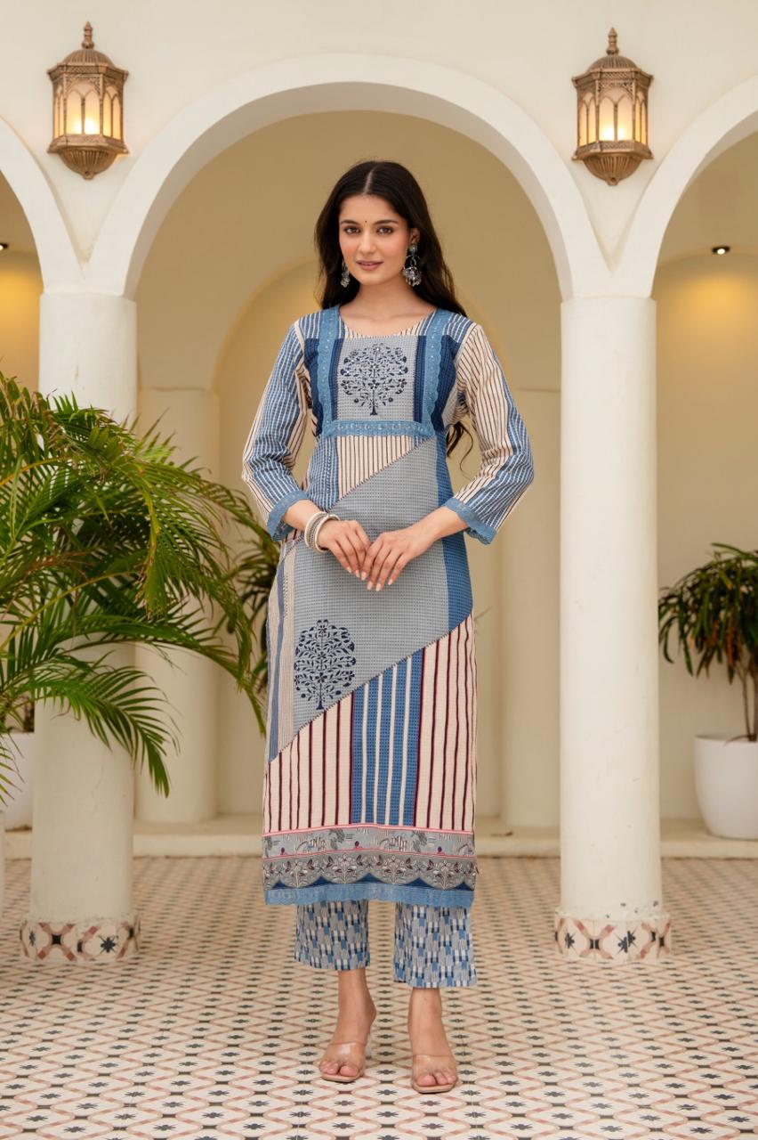 Smart pure cotton full suit in blue