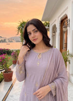 Designer chinon handwork suit set in purple