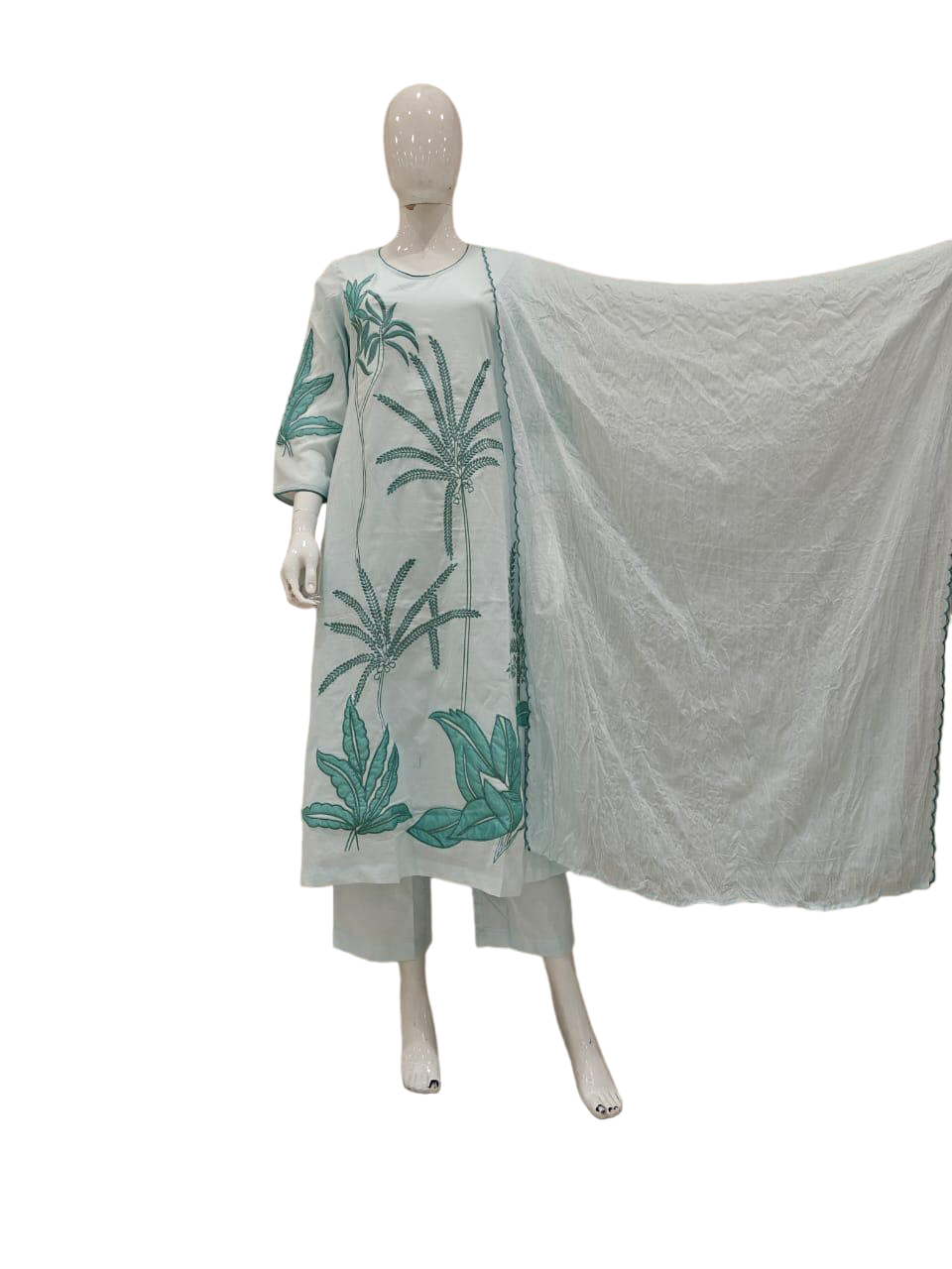 Mul cotton applique work lining suit set