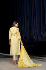 Super soft muslin silk with lining and gotta detailing suit set in yellow