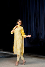 Super soft muslin silk with lining and gotta detailing suit set in yellow