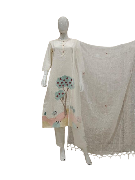 Dobby cotton lining embroidered suit set paired with Kota doria dupatta