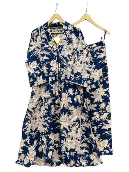 V neck pure cotton digital printed suit set
