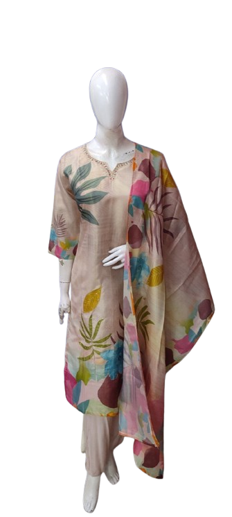 Digital printed beautiful shimmer silk suit set with lining