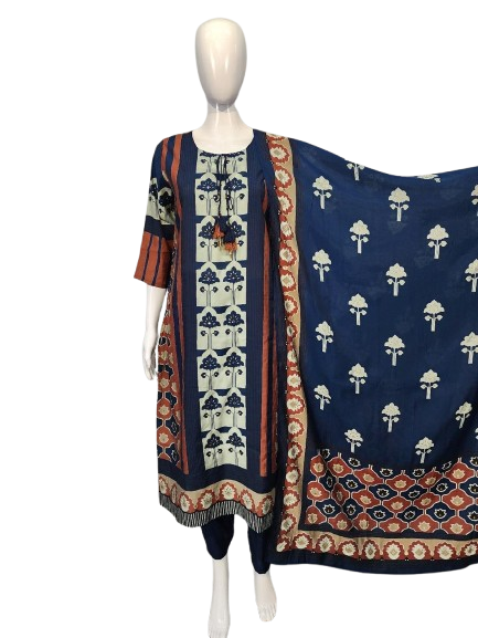 Muslin party wear gold foil print suit set