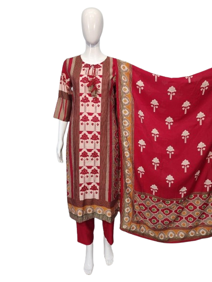 Muslin party wear gold foil print suit set