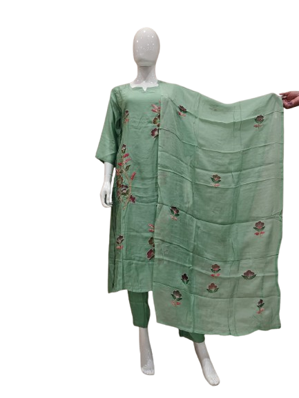 Premium mul chanderi embroidery suit set