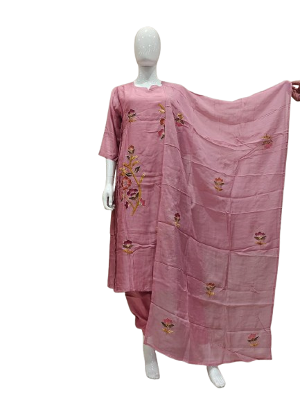 Premium mul chanderi embroidery suit set