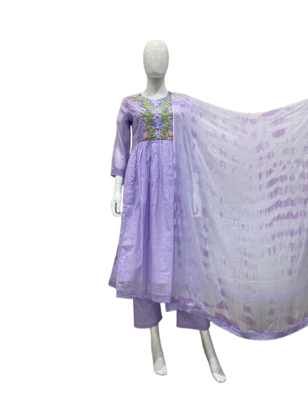 Super gorgeous Mul chanderi hand embroidered suit set