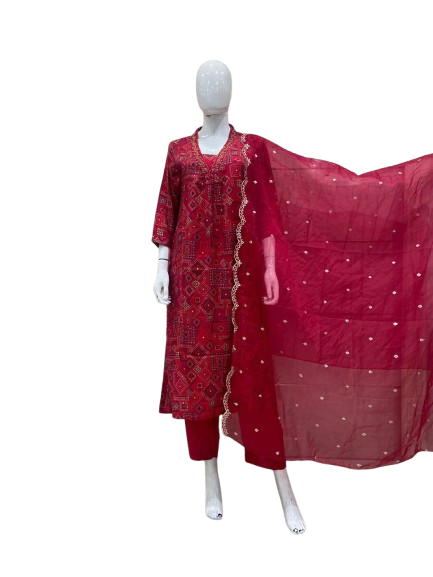 Pure muslin silk digital printed full suit to slay this festive season